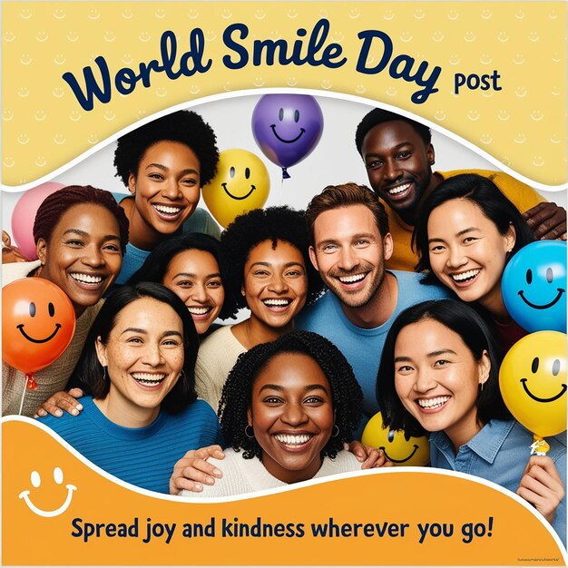 world smile day lettering on sticker on yellow background