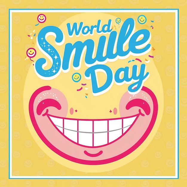 world smile day lettering on sticker on yellow background