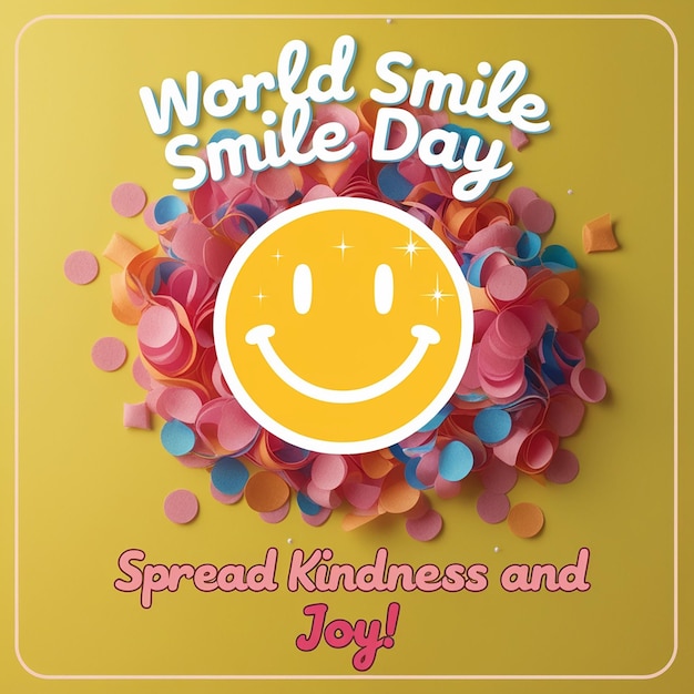 world smile day lettering on sticker on yellow background