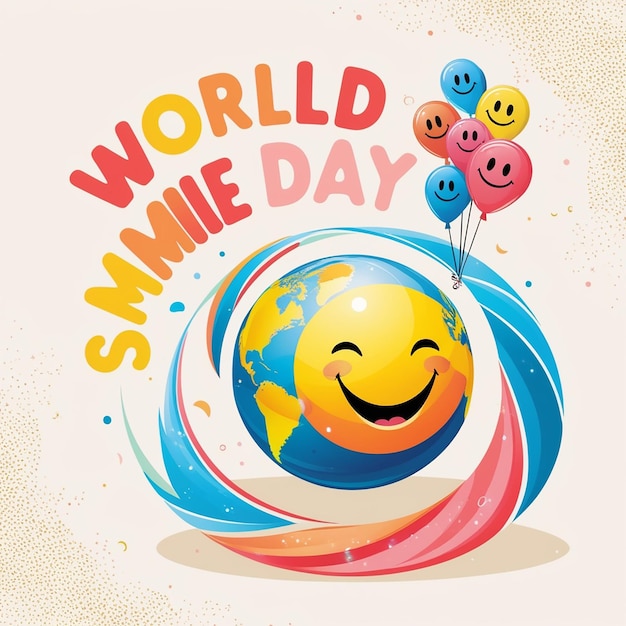 Photo world smile day lettering on sticker on yellow background