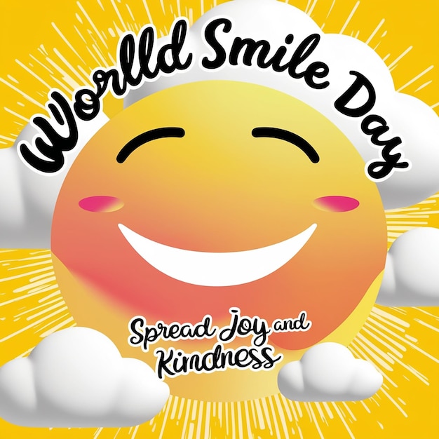 world smile day lettering on sticker on yellow background