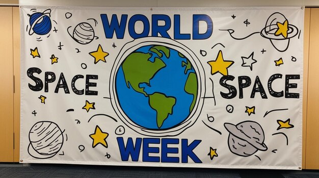 World Space Week October Doodle Style Template for Background Banner Card Poster Vector Illustration