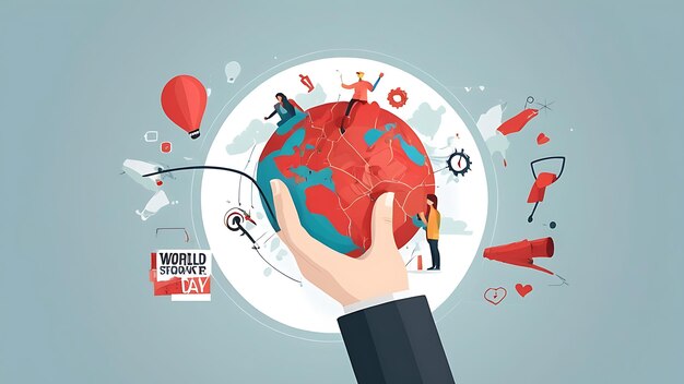 Photo world stroke day flat illustration