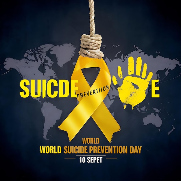 Photo world suicide prevention day awareness and support ribbon in orange and yellow color