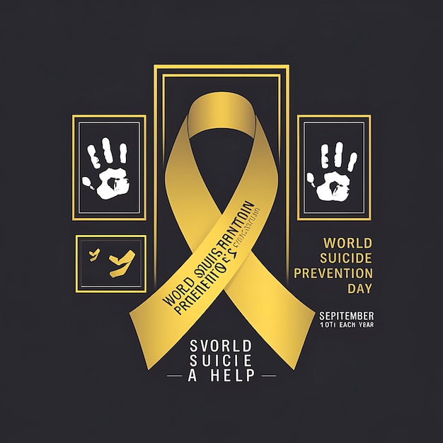 Photo world suicide prevention day awareness and support ribbon in orange and yellow color