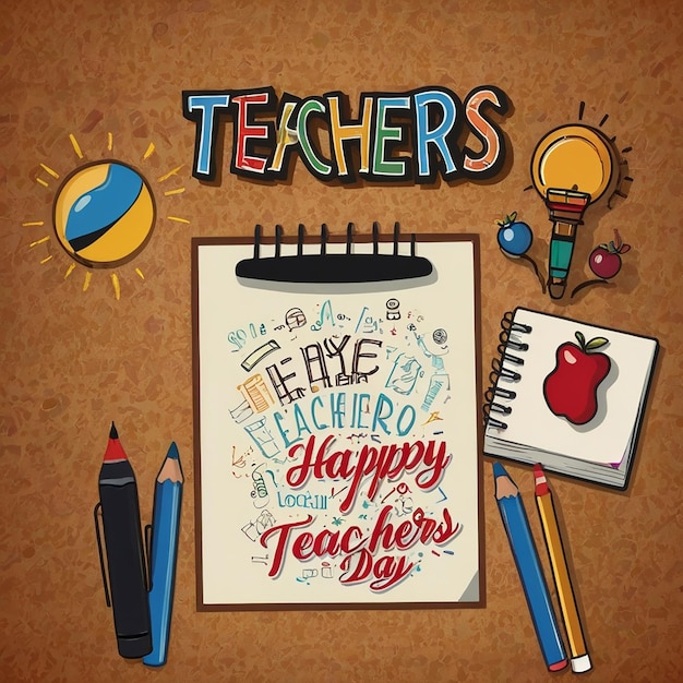 Photo world teachers day logo pen pencil book education teacher