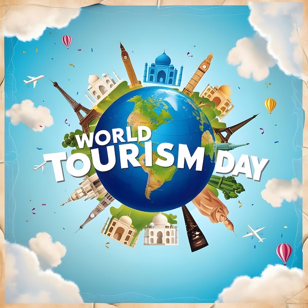 Photo world tourism day background design