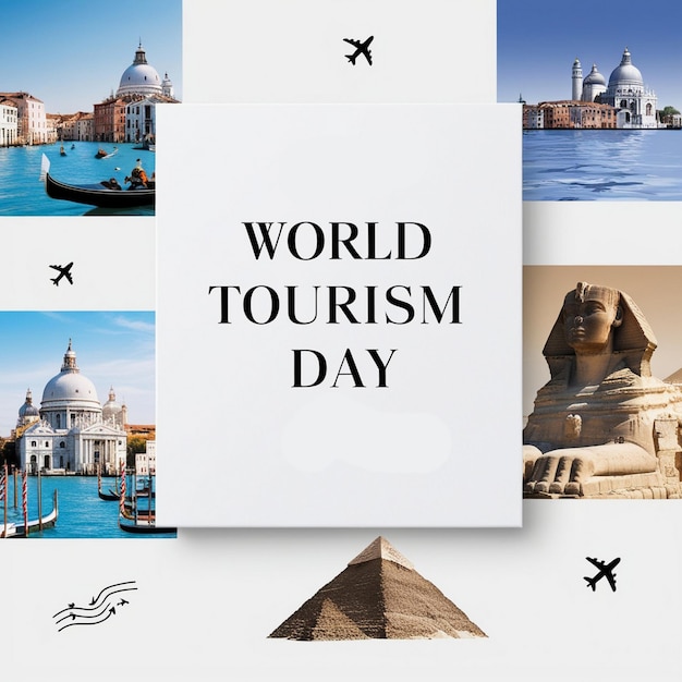 World Tourism Day celebration template with travel destinations