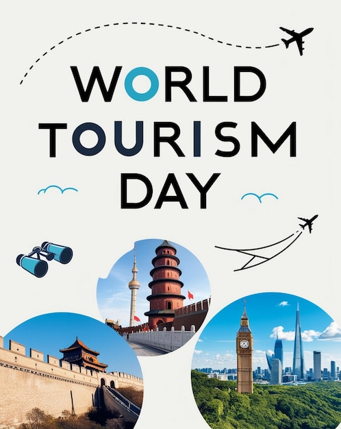 World Tourism Day celebration template with travel destinations