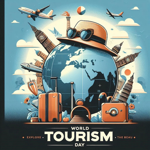 Photo world tourism day concept illustration