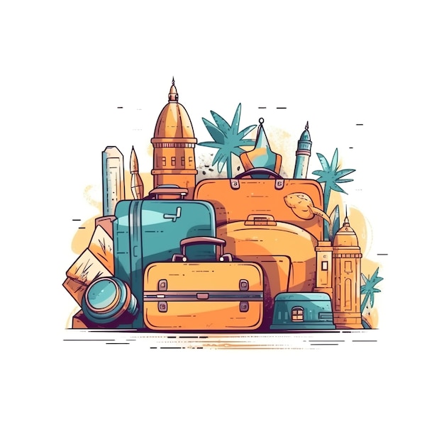 World tourism daytravel bag with world landmark holiday and tourismillustration