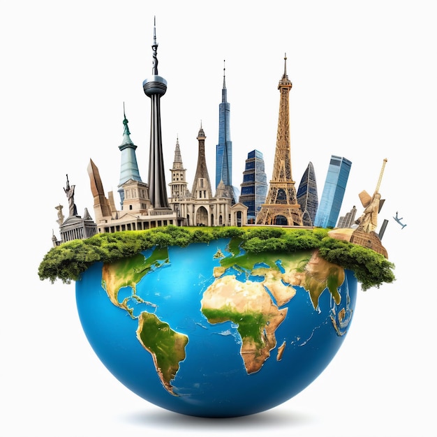 World travel concept Explore famous landmarks around the world