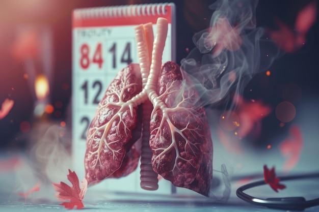 World Tuberculosis Day concept with lung organ model and calendar with date March 24th