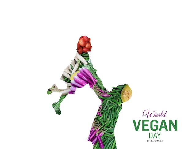 World vegan day or vegetarian day concept. Father's and daughter isolated on  fresh vegetable.