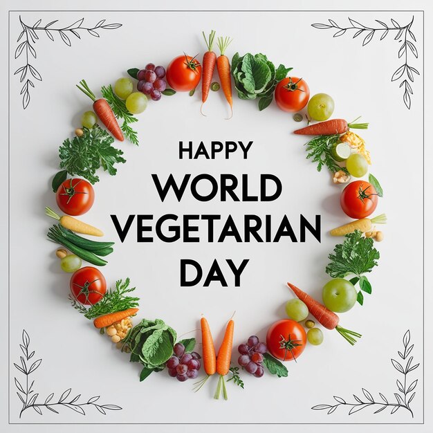 Photo world vegetarian day background happy world vegetarian day celebration october 1 world vegan day background vector illustration poster banner flyer greeting card post template vegetables