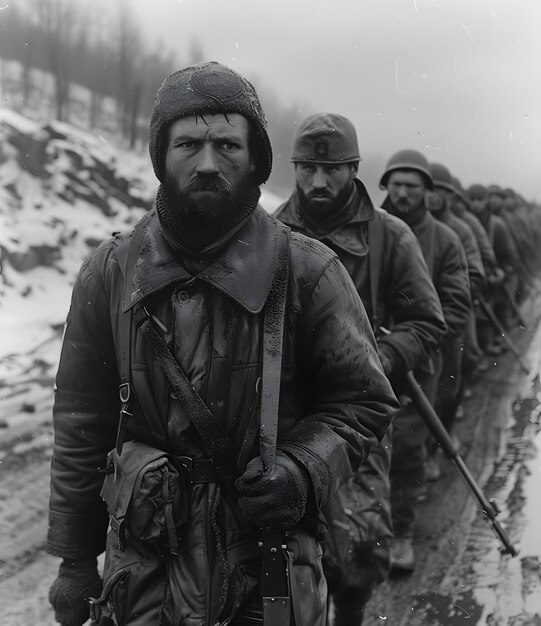 World War II Soldiers Marching in the Snow