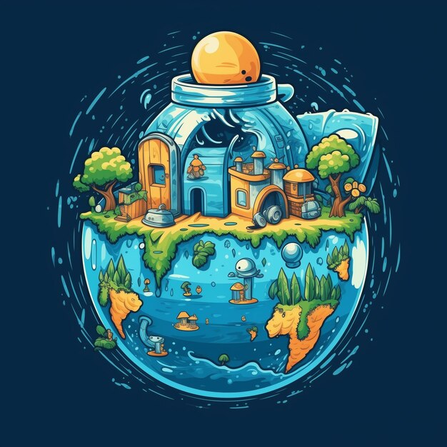 World water day cartoon illustration