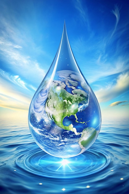 World Water Day concept with world in clean water drop on and fresh blue water ripples design Environment save and ecology theme concept Elements of this image furnished by