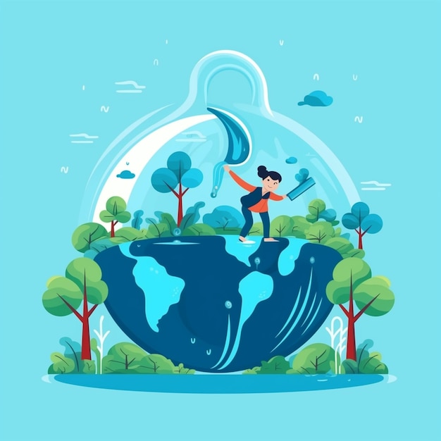 World Water Day cute cartoon illustration Save the water and ecology concept