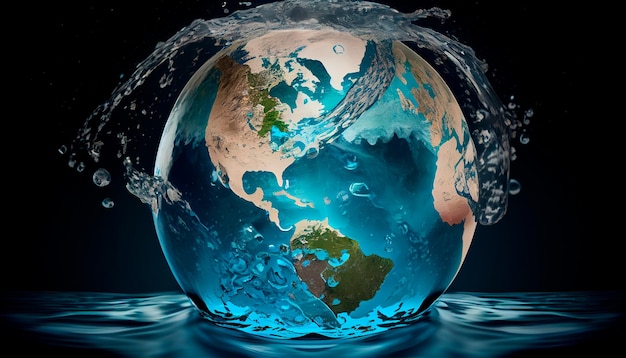 World water day Globe Concept design for planet earth made of water Generative AI