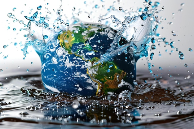 Photo a world in the water that is being splashed with water