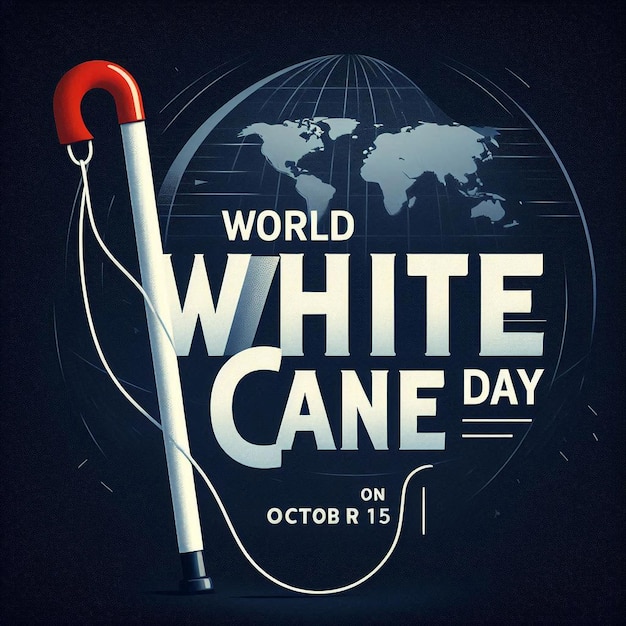 Photo world white cane day guiding the blind vector simple and elegant design