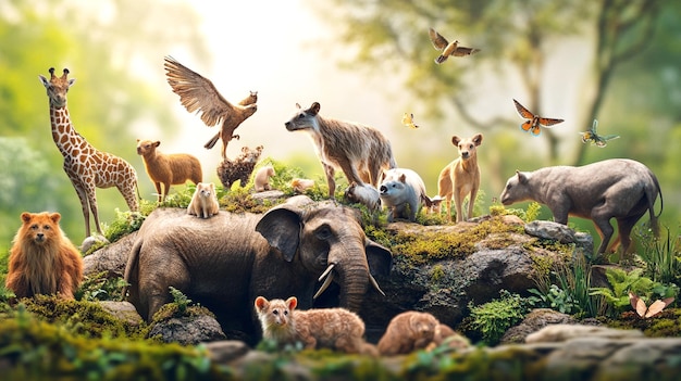 Photo world wildlife day a group of animals standing on top