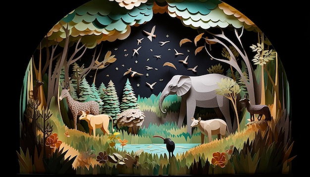 World wildlife day layered paper art diorama