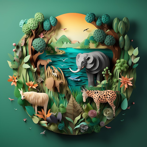 World Wildlife Day with the animals Paper art and digital craft style WorldAnimalDay WildlifeIllus