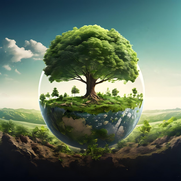 a world with a tree in the middle of it