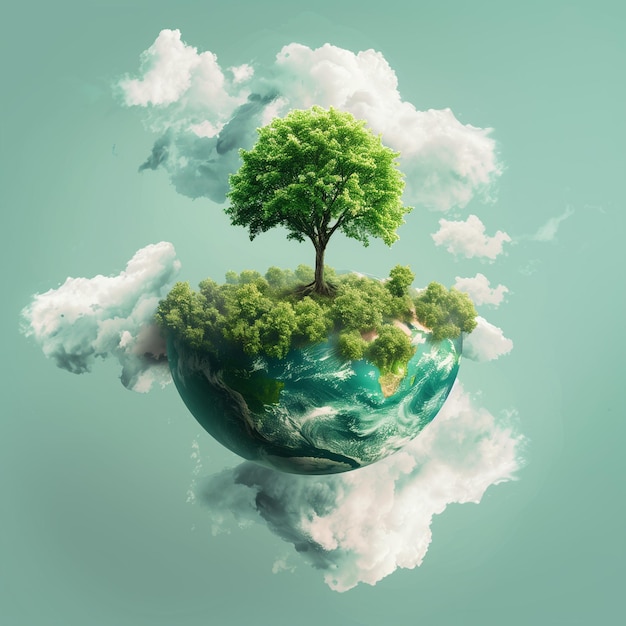 a world with a tree on the top of it