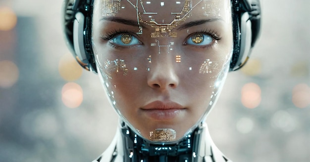 Worldcoin biometric cryptocurrency woman cyborg