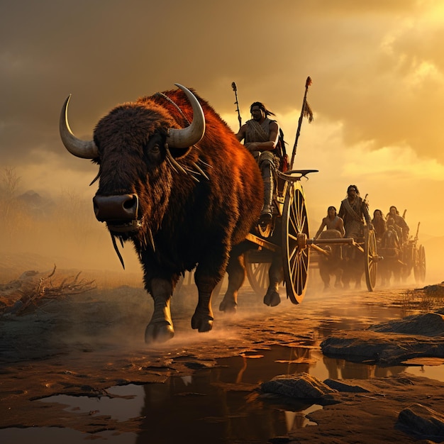 Worlds first discovered buffalo cart images Generative AI