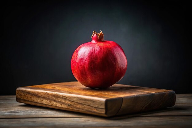 Photo worm39s eye view of pomegranate on wooden cutting board minimalistic still life