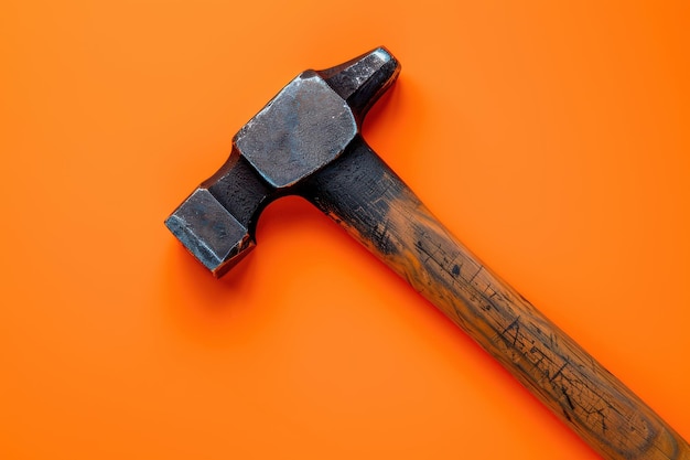 A Worn Hammer Resting on a Vibrant Orange Background