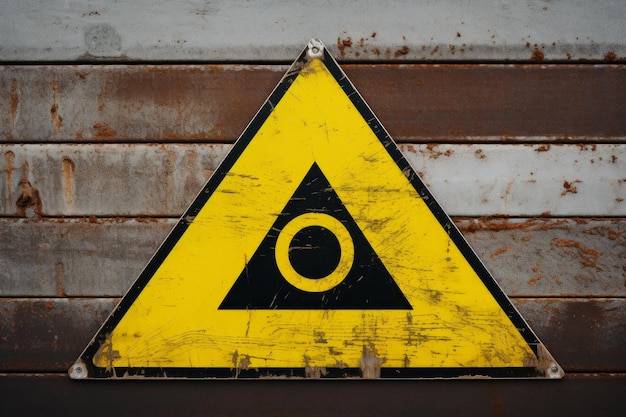 Photo worn hazard warning sign on rusty metal background