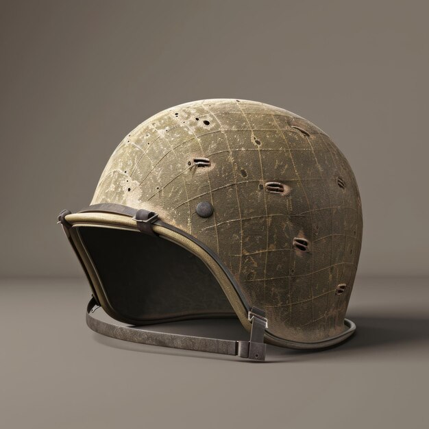 Photo worn military helmet with bullet holes