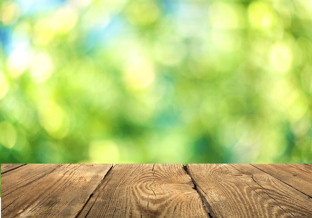 Worn table and blur with bokeh background