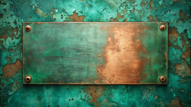 Photo wornout metal background with a copper plate texture with a green patina abstract grunge texture background of old oxidized copper plating creating a distressed effect