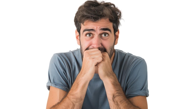 Worried Man Biting His Nails on transparent background