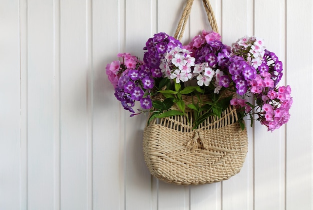 Woven Bag with Phlox Flowers