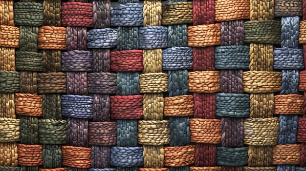 A woven pattern of different colored textured squares