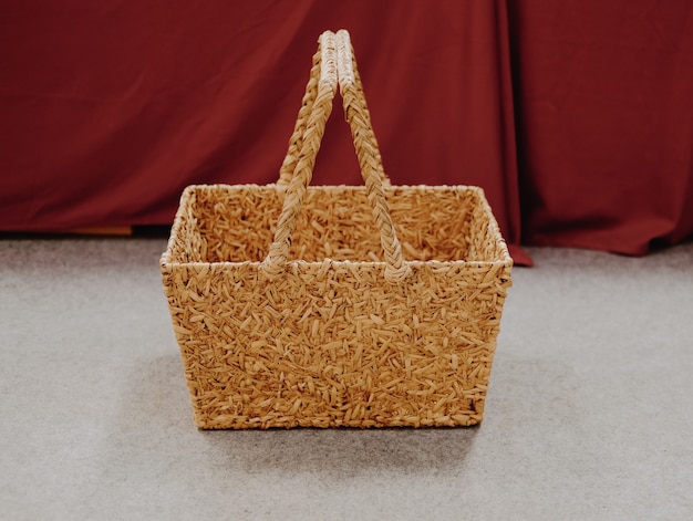 Woven wicker rattan craft basket.