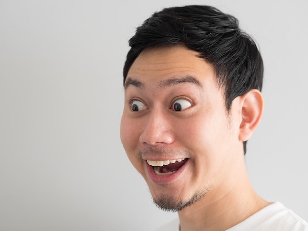 Wow face of Happy Asian man head shot.