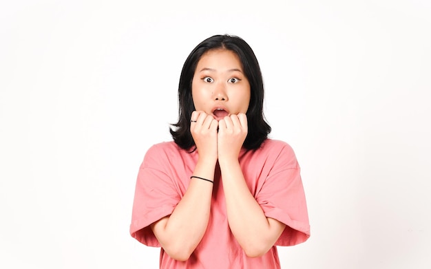 Wow face and looking at camera Of Beautiful Asian Woman Isolated On White Background