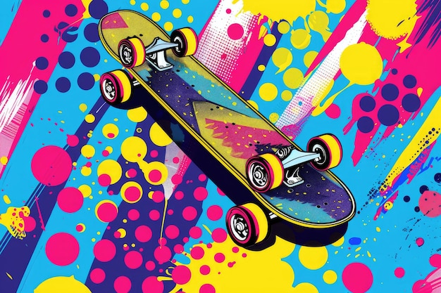 Photo wow pop art skateboard vector in retro comic style