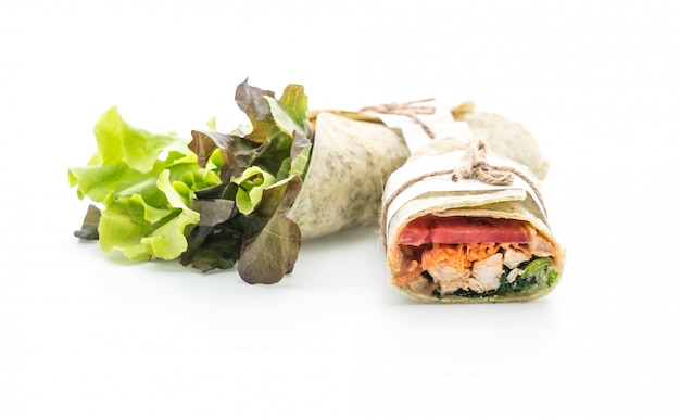 Photo wrap salad roll with chicken and spinach