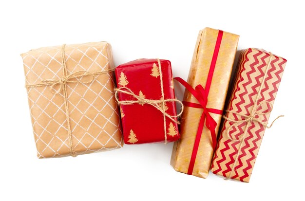 Wrapped christmas presents isolated on white background