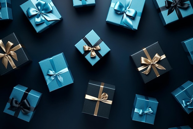 Wrapped gifts on blue background