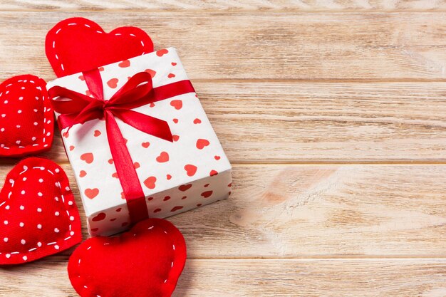 Wrapped presents with ribbon and textile hearts